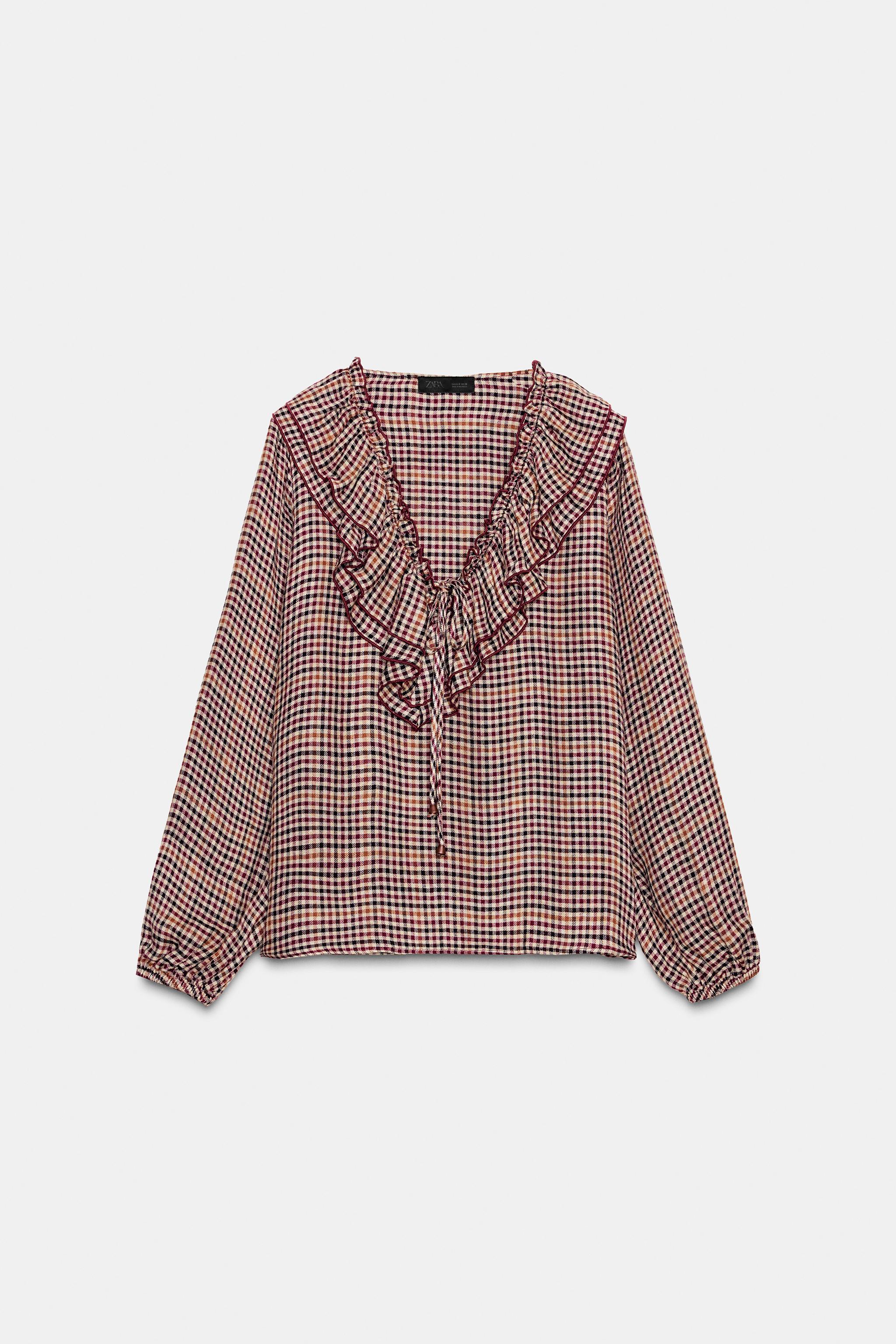 PLAID RUFFLED BLOUSE